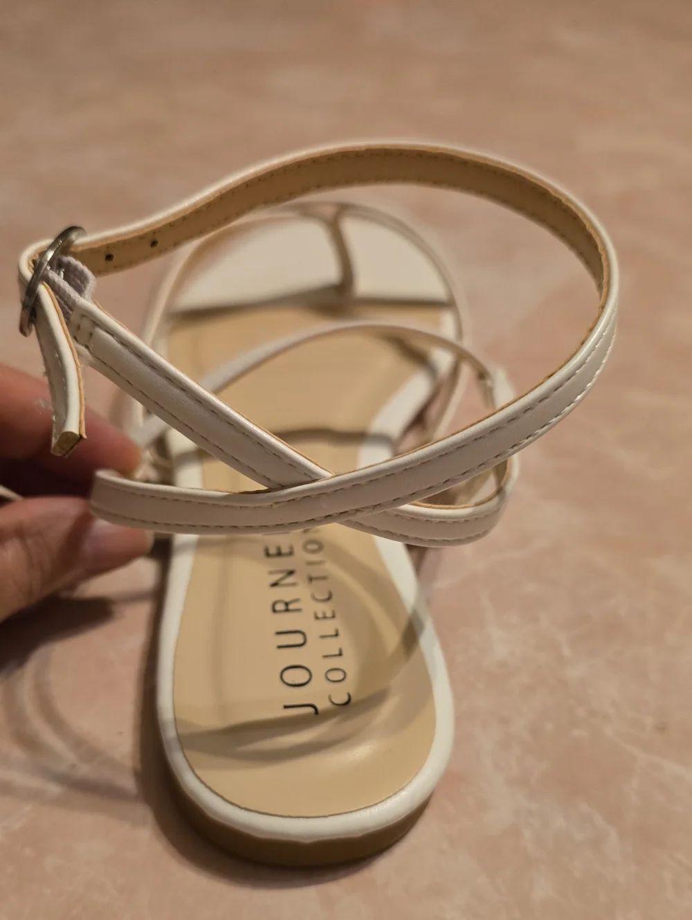 Journee Collection White Strappy Ankle-Buckle Sandals